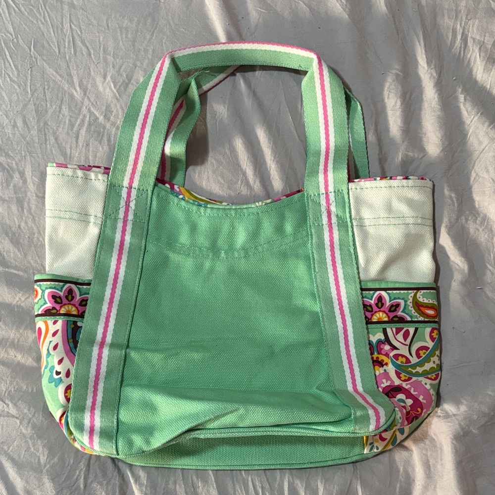 Vera Bradley Small Green and Pink Patterned Tote Bag